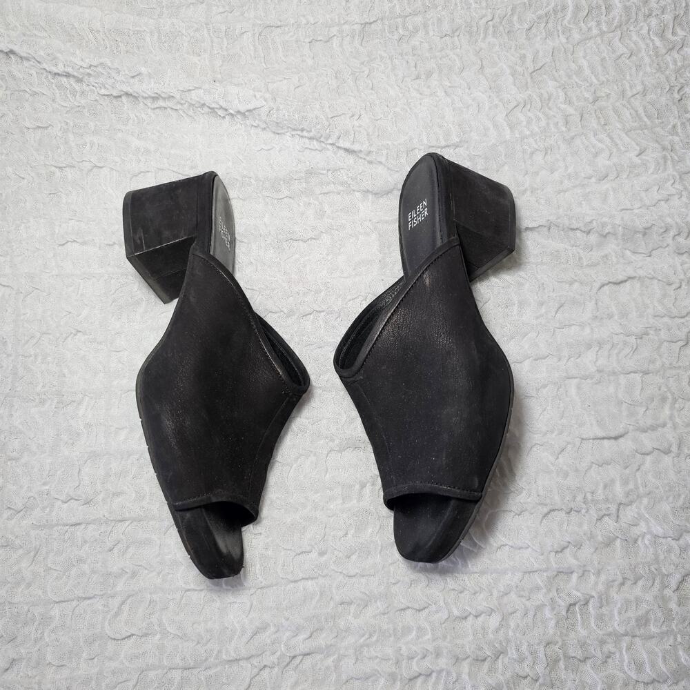 Eileen Fisher Sandals Womens 10 Fala Black Slip On Open Toe Minimalist Leather
